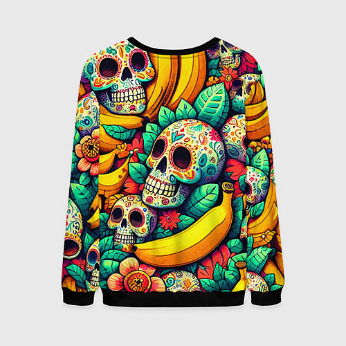 Мужской свитшот Паттерн из черепов и бананов - нейроарт / 3D-Черный – фото 2