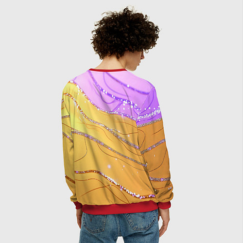 Мужской свитшот Фиолетово-золотая текстура с блестяшками / 3D-Красный – фото 4