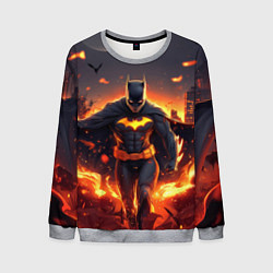 Свитшот мужской Бэтмен - летучие мыши и огонь, цвет: 3D-меланж