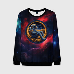 Свитшот мужской Космонавт сидит в луне, цвет: 3D-черный