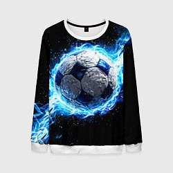 Свитшот мужской Футбольный мяч в синем пламени, цвет: 3D-белый