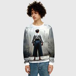 Свитшот мужской Боец айкидо на сером, цвет: 3D-белый — фото 2