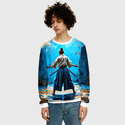 Свитшот мужской Боец айкидо на синем, цвет: 3D-белый — фото 2