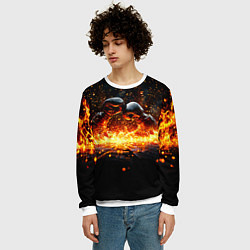 Свитшот мужской Кикбоксеркие перчатки в огне, цвет: 3D-белый — фото 2