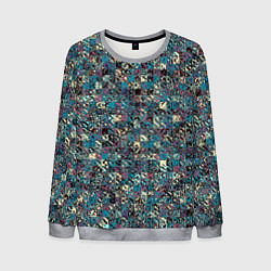 Свитшот мужской Бордово-голубой квадратный паттерн, цвет: 3D-меланж