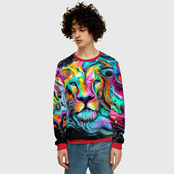 Свитшот мужской Абстрактная морда льва - яркие психоделические цве, цвет: 3D-красный — фото 2