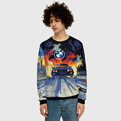 Свитшот мужской Синяя БМВ за огнем, цвет: 3D-черный — фото 2