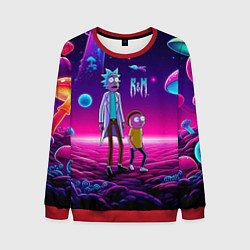 Свитшот мужской Морти и Рик на планете неоновых сказочных грибов, цвет: 3D-красный
