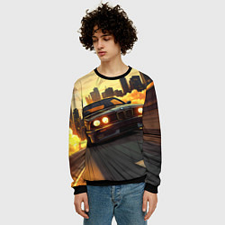 Свитшот мужской БМВ на фоне заката, цвет: 3D-черный — фото 2