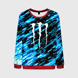 Свитшот мужской Monster energy штрихи голубых неоновых красок, цвет: 3D-красный