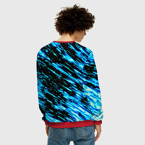 Мужской свитшот Monster energy штрихи голубых неоновых красок / 3D-Красный – фото 4