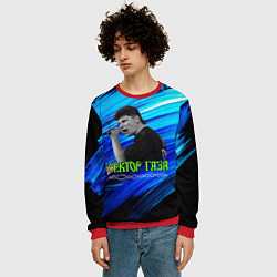 Свитшот мужской Юрий Хой синий фон красками, цвет: 3D-красный — фото 2