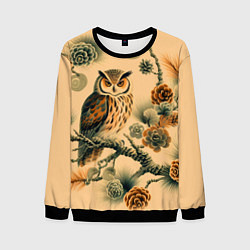 Свитшот мужской Сова на ветке сосны, цвет: 3D-черный
