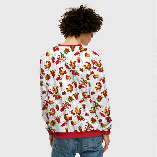 Мужской свитшот Русский народный орнамент в стиле росписей Северно / 3D-Красный – фото 4