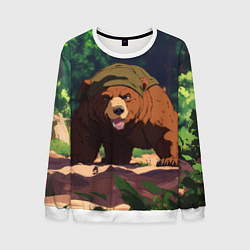 Свитшот мужской Бурый медведь в лесу, цвет: 3D-белый