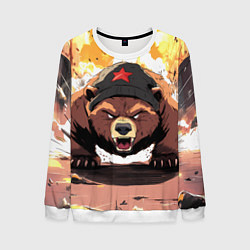 Свитшот мужской Злой русский медведь с пилоткой на голове, цвет: 3D-белый