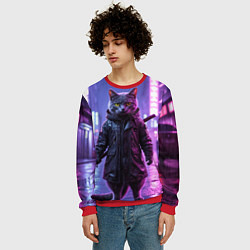 Свитшот мужской Котик с катаной, цвет: 3D-красный — фото 2