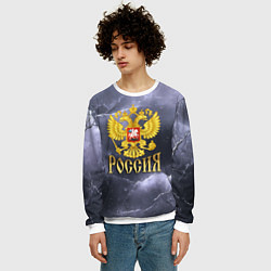 Свитшот мужской Герб России фиолетовое небо с молниями, цвет: 3D-белый — фото 2
