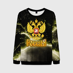 Свитшот мужской Россия - герб на черно-зеленом фоне, цвет: 3D-черный