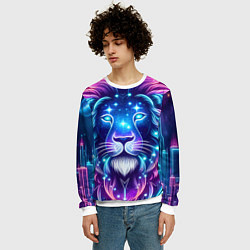 Свитшот мужской Космический неоновый лев - нейроарт, цвет: 3D-белый — фото 2