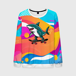 Свитшот мужской Акула на скейте, цвет: 3D-белый