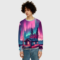 Свитшот мужской Лиловое сияние над лесом, цвет: 3D-меланж — фото 2