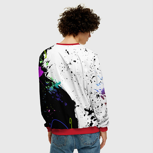 Мужской свитшот Неоновые брызги - жуткие улыбки / 3D-Красный – фото 4