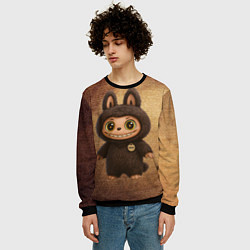 Свитшот мужской Лабубу на вязаном фоне, цвет: 3D-черный — фото 2