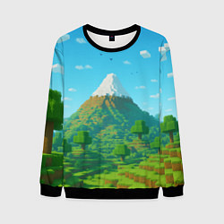 Свитшот мужской Пейзаж Minecraft с горой со снежной шапкой, цвет: 3D-черный