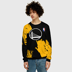 Свитшот мужской Голден Стэйт Уорриорз - брызги желтой краски, цвет: 3D-черный — фото 2