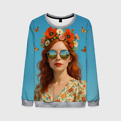 Свитшот мужской Девушка в очках, цвет: 3D-меланж