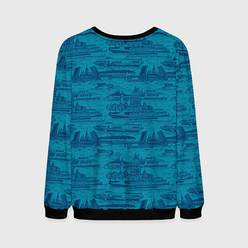 Мужской свитшот Корюшка пошла по Неве на синем фоне / 3D-Черный – фото 2
