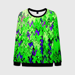 Свитшот мужской Ярко-зелёный стекающая абстаркция, цвет: 3D-черный
