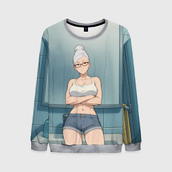 Свитшот мужской Дандадан бабушка в ванной, цвет: 3D-меланж