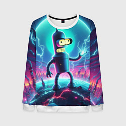 Свитшот мужской Робот-сгибальщик Бендер пропускает через себя молн, цвет: 3D-белый