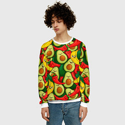 Свитшот мужской Авокадо, бананы, перцы чили улыбаются - паттерн фр, цвет: 3D-белый — фото 2