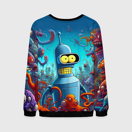 Мужской свитшот Робот-сгибальщик Бендер среди монстров - нейроарт / 3D-Черный – фото 2