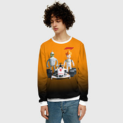 Свитшот мужской Механик Бендер и пилот формулы 1 Фрай, цвет: 3D-белый — фото 2
