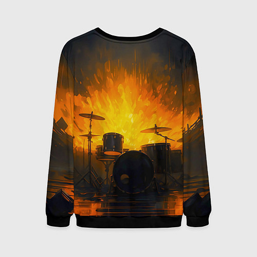 Мужской свитшот Гитарист играющий в пламени / 3D-Черный – фото 2