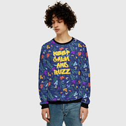 Свитшот мужской Keep calm and buzz - пчелы и цветы, цвет: 3D-черный — фото 2