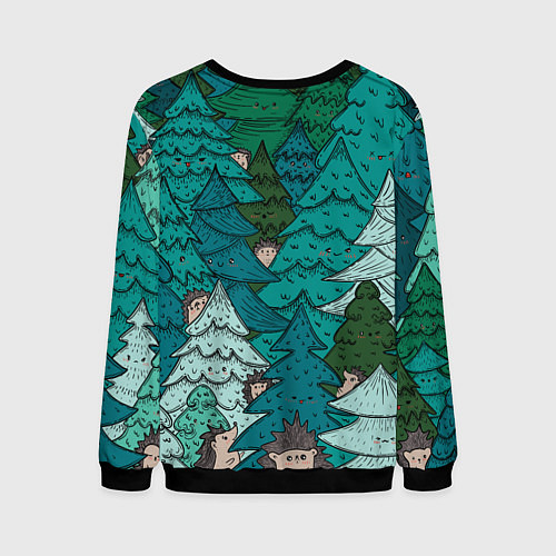 Мужской свитшот Ежи в еловом лесу / 3D-Черный – фото 2