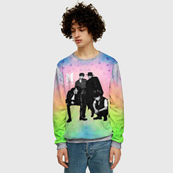 Свитшот мужской BTS черно-белый стиль на радужном фоне, цвет: 3D-меланж — фото 2