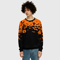 Свитшот мужской Хэллоуин тыквы и призраки, цвет: 3D-черный — фото 2