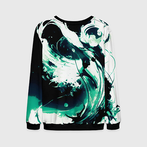 Мужской свитшот Чёрно-зелёный абстракция волна / 3D-Черный – фото 2