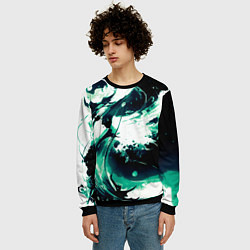 Свитшот мужской Чёрно-зелёный абстракция волна, цвет: 3D-черный — фото 2