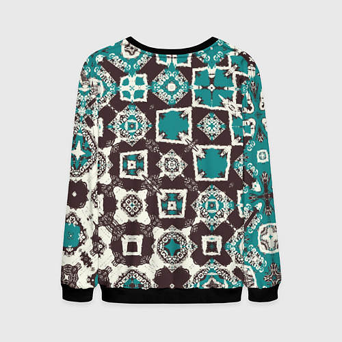 Мужской свитшот Бирюзово-коричневая геометрическая текстура / 3D-Черный – фото 2