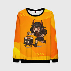 Свитшот мужской Девочка дьявол бежит за роллом, цвет: 3D-черный