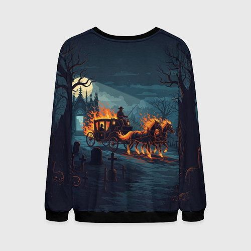 Мужской свитшот Призраки в горящей конной повозке / 3D-Черный – фото 2