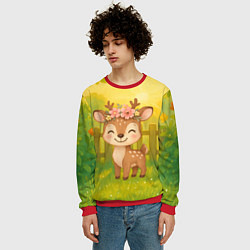 Свитшот мужской Милый олененок на зеленом дворе, цвет: 3D-красный — фото 2