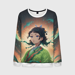 Свитшот мужской Маомао на фоне облаков, цвет: 3D-белый